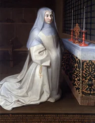 Portret van Claudia (Claude) Baudran, gevangene van het klooster van Port Royal des Champs (Port-Royal-des-Champs) schilderij toegeschreven aan Philippe de Champaigne, kerk van Linas, Seine en Oise