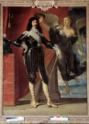 Portret van Lodewijk XIII (1601-1643) gekroond door Overwinning