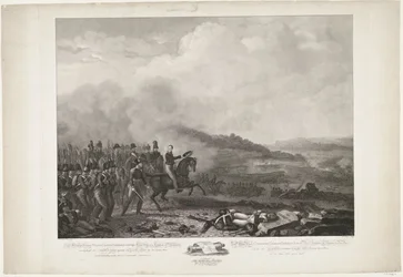 Prins van Oranje leidt de Nederlandse troepen in de slag bij Quatre-Bras, 1815