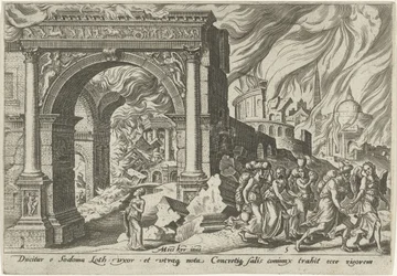 Loth en zijn familie verlaten de stad Sodom
