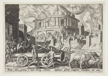 De Chaldeeën nemen de zuilen van de tempel van Jeruzalem mee