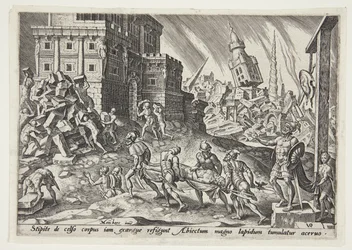 Het lijk van de koning van Ai naar de poort van de stad gebracht