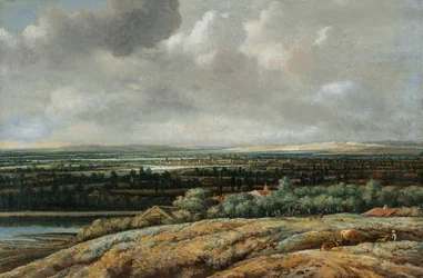 Panoramisch landschap met een stad op de achtergrond