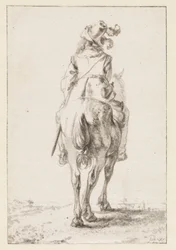 Ruiter te paard, van achteren gezien