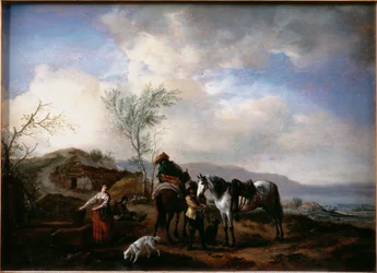 Twee ruiters bij een fontein