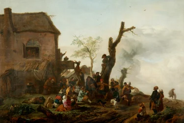 Vrolijk gezelschap voor een herberg