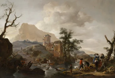 Hertenjacht in een rivier