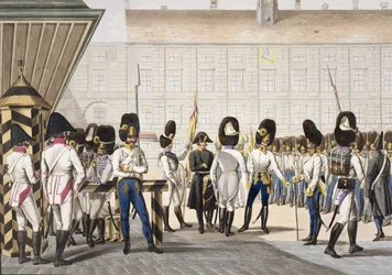 De nieuwe keizerlijke koninklijke Oostenrijkse grenadiers na de Napoleontische oorlogen, ca. 1820