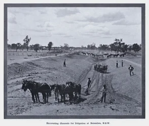 Kanalen graven voor irrigatie in Berembea, NSW