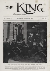 Duitse veldmaarschalk Alfred von Waldersee vertrekt vanuit Berlijn om het internationale expeditieleger tegen de Boxers in China te bevelen, augustus 1900