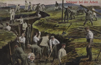 Duitse infanterie graaft loopgraven, Eerste Wereldoorlog