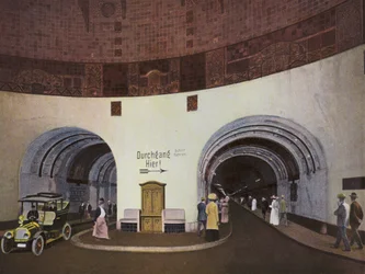 Hamburg: Elbtunnel, gebouwd 1908-11 Lengte 450m, Diepte 20m en Kosten ca 11 Miljoen M