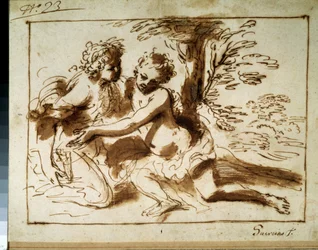 Twee figuren in een landschap. Twee figuren in een landschap