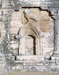 Pakistan, Taxila, Uitzicht op stupa van tweekoppige adelaar van het oude Sirkap archeologische gebied (UNESCO Werelderfgoedlijst)