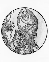 Portret van Johannes IV (overleden 642), 72e paus van de Katholieke Kerk vanaf 640 (gravure)