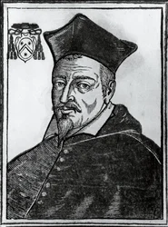 Portret van Pierre de Berulle (1575-1629), Franse katholieke theoloog en kardinaal, prent