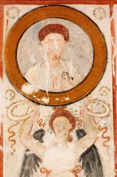 Syrië, Palmyra, Vallei der graven, Hypogeum fresco in het graf van drie broers