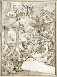 De aanbidding van de herders (pen en inkt)