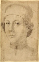 Portret van een jonge man, hoofd en schouders, met een pet