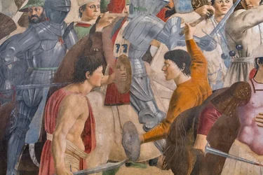 De slag van Heraclius en Chosroes (detail) van De verhalen van het ware kruis: slag met mannen, zwaarden en harnassen