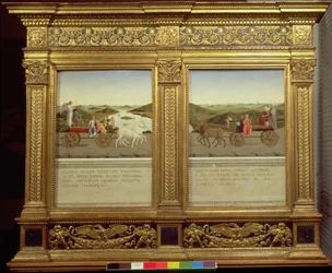 De triomfen van hertog Federico da Montefeltro (1422-82) en Battista Sforza, ca. 1465