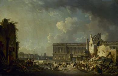 Het vrijmaken van de colonnade van het Louvre, circa 1756