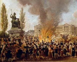 De viering van eenheid, vernietiging van de symbolen van de monarchie, Place de la Concorde