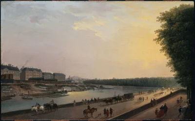 De Seine bij de Grenouillère, gezien vanaf het terras aan het water bij de Tuilerieën, circa 1777