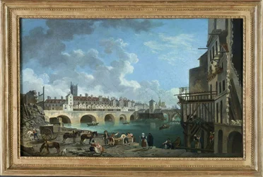 Uitzicht op de quai de Gesvres tijdens de sloop van de huizen van de pont au Change, rond 1788