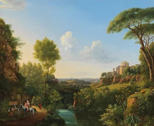 Italiaans landschap met reizigers bij een put