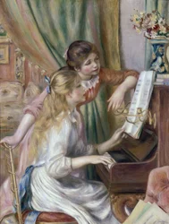 Jonge meisjes aan de piano