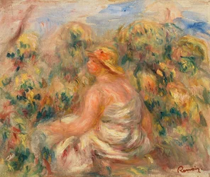 Vrouw met hoed in een landschap