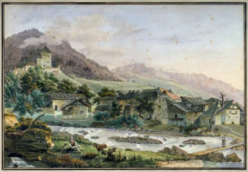 Het dorp Tavel met het kasteel Le Châtelard