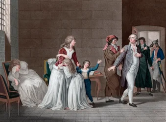 Scheiding van Koning Lodewijk XVI van Frankrijk (1754-1793) van zijn familie. Parijs, Tempelgevangenis, op 20 januari