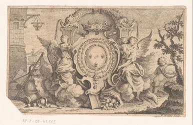 Allegorische voorstelling met het wapenschild van de Franse kroon