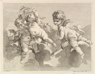 Drie liefdes, een met een koker, de ander met druiven, 1727-60