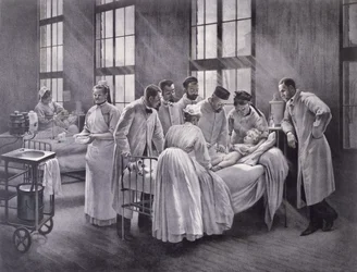 De Kroep Genezen door Dokter Roux, gegraveerd door E. Buval