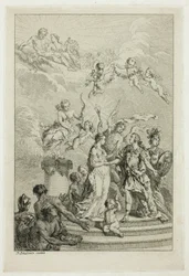 Allegorie van het huwelijk van de Dauphin Louis met de Infanta Maria Theresa van Spanje