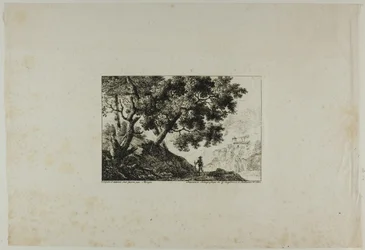 Landschap met man die staf draagt
