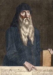 Hippocrates van Kos - Hippocrates (in het Grieks Hippokrates) Griekse geneeskunde (460 tot 380 v.Chr.). gravure door Pierre Aubry (1610 - 1686).