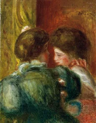 Twee vrouwenhoofden of De Loge. Schilderij van Pierre Auguste Renoir (Pierre-Auguste) (1841-1919). Olieverf op doek. Privé collectie