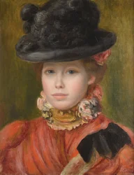 Meisje met zwarte hoed en rode bloemen, door Pierre Auguste Renoir (1841-1919), ca. 1890 - Privécollectie
