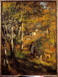 Jules Lecoeur en zijn honden in het bos van Fontainebleau