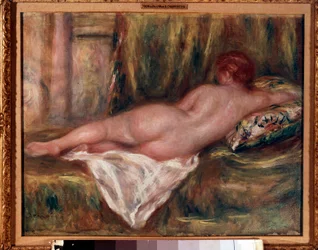 Naakte vrouw van achteren gezien of rustend na het bad, schilderij van Pierre-Auguste Renoir (1841-1919), 1909, H. 0,41 x 0,52 m, Parijs, Musée d