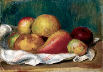 Stilleven met appels en peer. Schilderij van Pierre Auguste Renoir (Pierre-Auguste Renoir