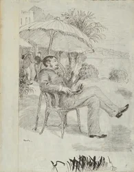 Op het Terras van een Hotel in Bordighera: De Schilder Jean Martin Bekijkt Zijn Rekening (Illustratie voor Edmond Renoir