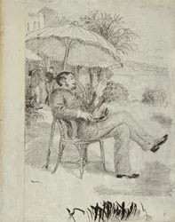 Op het terras van een hotel in Bordighera: De schilder Jean Martin bekijkt zijn rekening, 1881