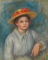 Portret van een vrouw met een hoed met bloemen