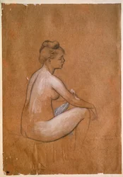 Zittende badende. Schilderij door Pierre Auguste Renoir