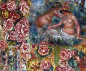 Studie van naakte vrouwelijke figuren en bloemen